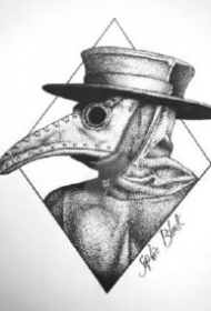 鸟嘴医生主题的几款纹身作品和手稿图片