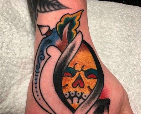 Old School手背死神纹身图案