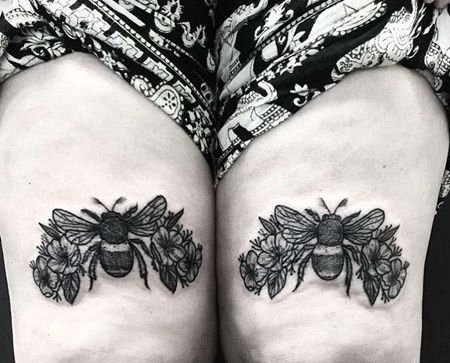 大腿蜜蜂纹身图案