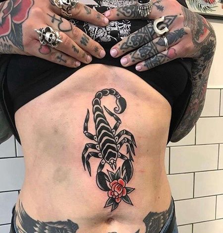 Old School腹部蝎子纹身图案