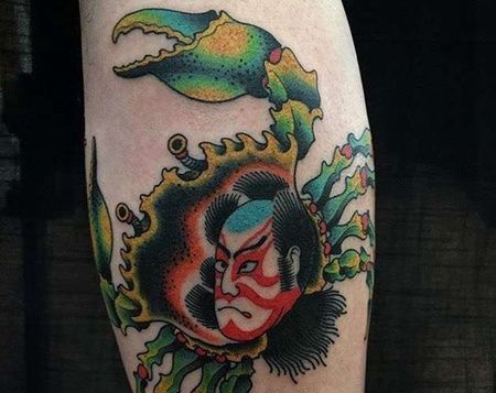 日式小腿螃蟹纹身图案