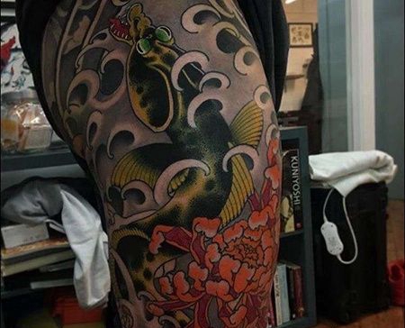 新传统大腿泥鳅纹身图案