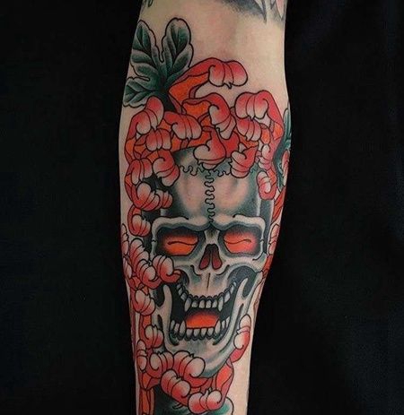 日式小臂骷髅纹身图案