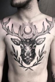 鹿头纹身 9款花胸鹿头等鹿纹身图片