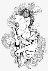 艺伎等古代女子的纹身线稿手稿图片赏析