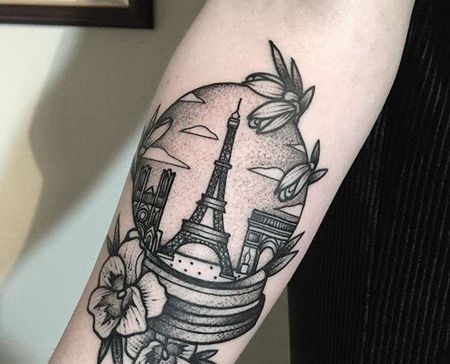 New School小臂铁塔纹身图案