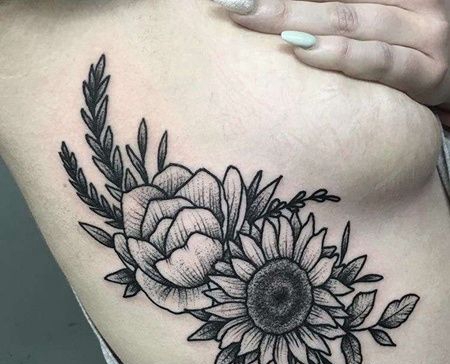 点线侧腰向日葵纹身图案