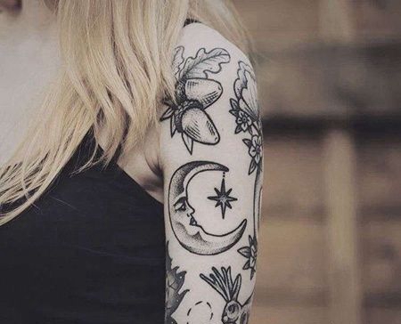 Old School大臂月亮纹身图案