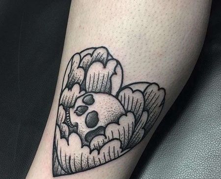 Old School小腿骷髅心纹身图案