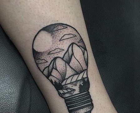Old School小腿灯泡山纹身图案