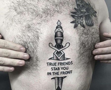 Old School腹部匕首纹身图案