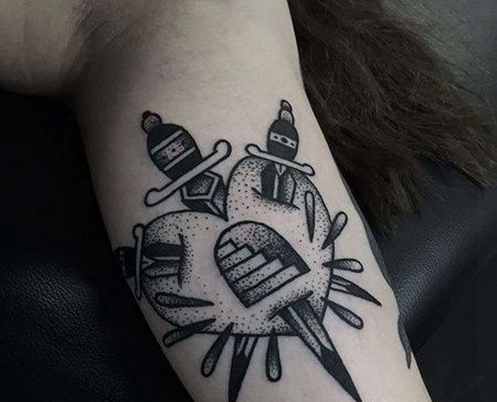 Old School小腿心匕首纹身图案