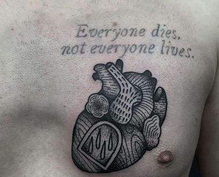 Old School前胸心脏纹身图案