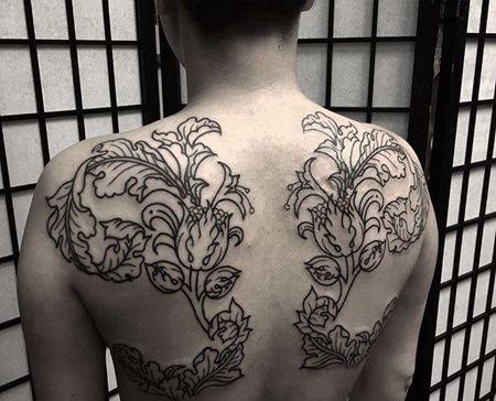New School小臂后背花卉纹身图案