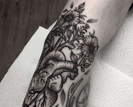 新传统小臂心脏纹身图案