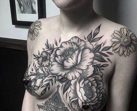 New School前胸花卉纹身图案