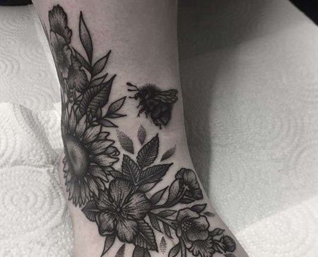 New School脚踝向日葵纹身图案