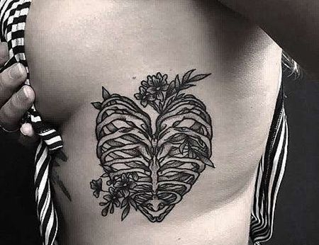 New School骷髅侧腰心纹身图案