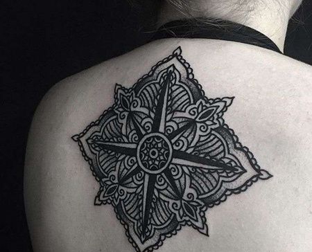 几何后背指南针纹身图案