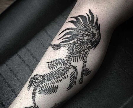 New School小腿美人鱼骷髅纹身图案