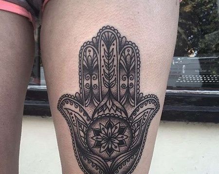 几何大腿手纹身图案