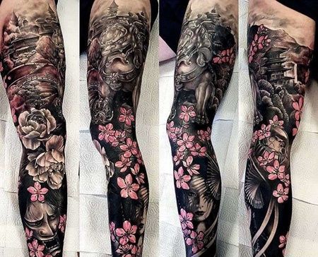 新传统腿唐狮艺伎般若纹身图案