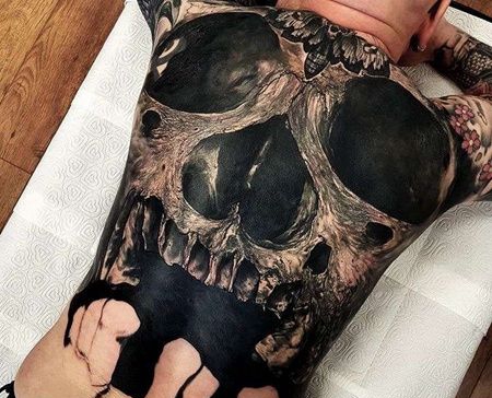 写实后背骷髅纹身图案