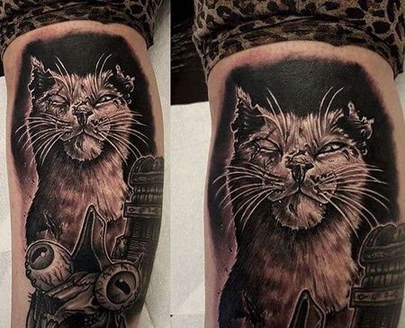 写实小腿猫纹身图案