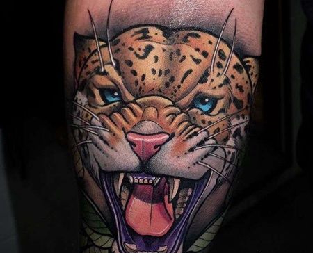 New School小臂豹子纹身图案