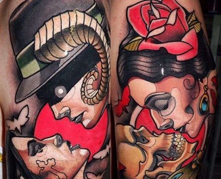 New School大臂女人骷髅纹身图案