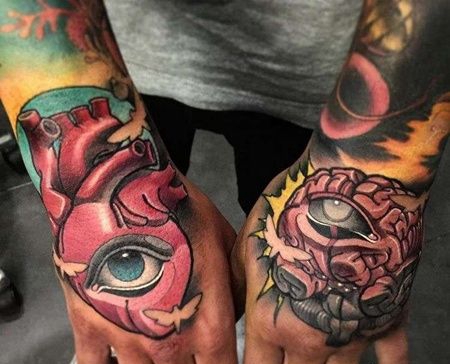 New School手背心脏大脑纹身图案