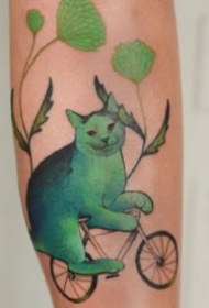 蓝绿色创意的一组猫主题纹身图片