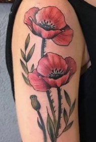艳丽大红色9款罂粟花纹身图案