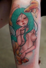 一组可爱女孩彩色纹身图案欣赏