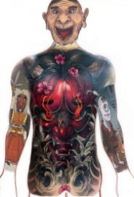 大面积的一组日式传统般若纹身图案