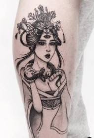 一组暗黑女生肖像纹身图案
