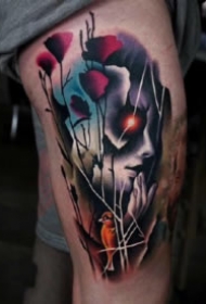 欧美的9款大腿彩色写实女郎纹身作品图片