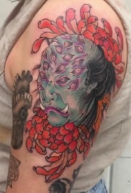 一组新传统的日式生首纹身图片