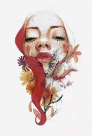 创意的一组水彩女郎纹身手稿素材图片