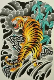 老传统的9款满背老虎纹身手稿图片赏析