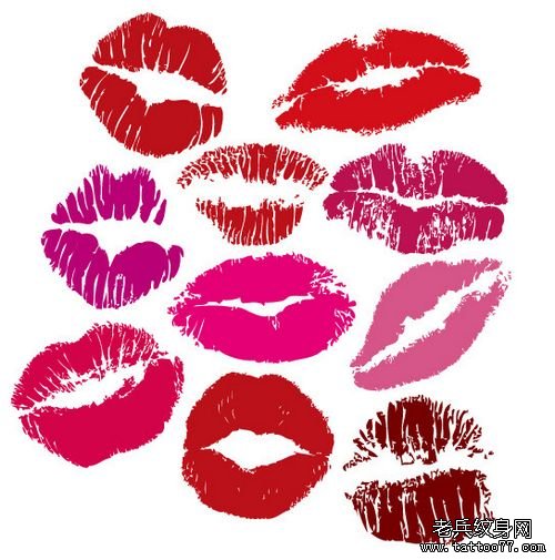 为大家一组彩色唇印纹身手稿
