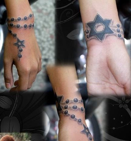 手臂纹身图案:手臂五角星六芒星吊链纹身图案