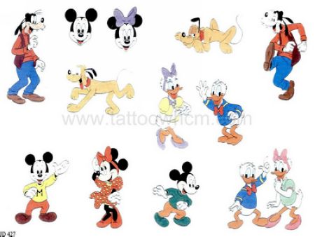 一组可爱的米老鼠唐老鸭纹身图案
