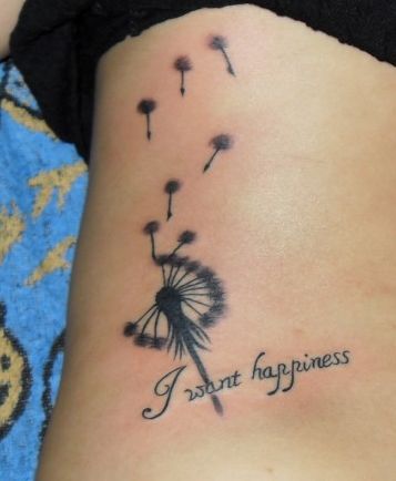 腰部纹身图案:腰部蒲公英文字纹身图案