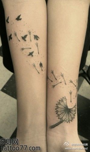 手臂流行时尚的蒲公英鸽子纹身图案