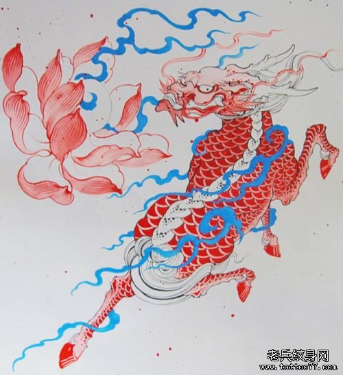 一款帅气的麒麟纹身手稿