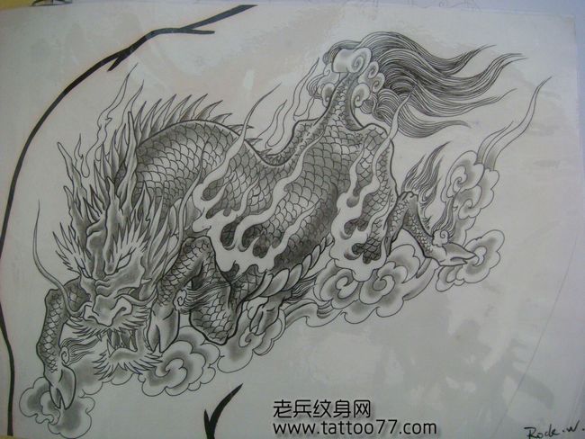 肩部麒麟纹身手稿