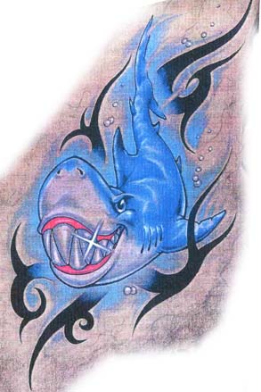 鲨鱼纹身图案:图腾鲨鱼纹身图案(tattoo)