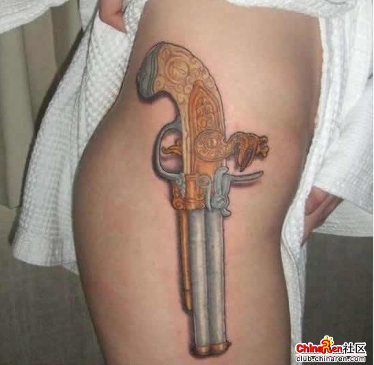 美女手枪纹身图案(多图)