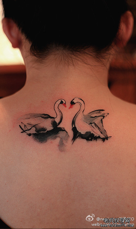 纹身秀图吧推荐一款颈部天鹅纹身图案